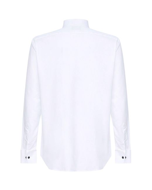 Giorgio Armani White Cotton Twill Tuxedo Shirt With Pleated Plastron for men