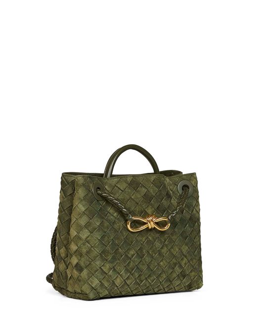 Bottega Veneta Green Tweed Small Andiamo Top Handle Bag