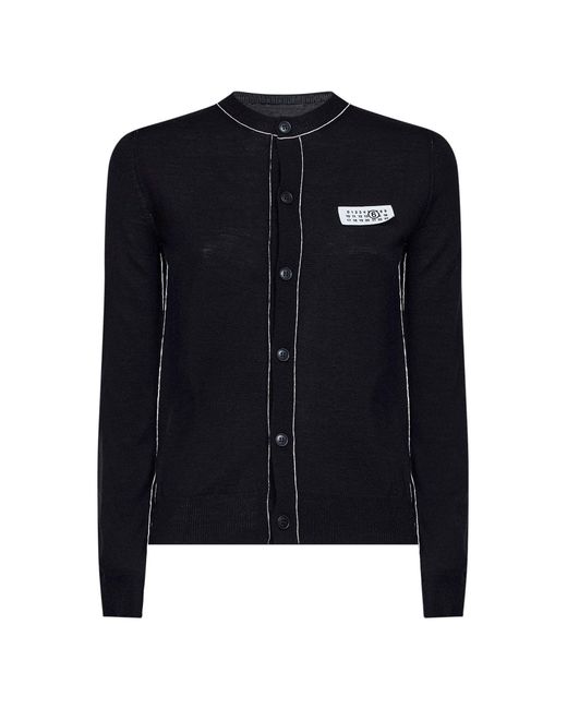 MM6 by Maison Margiela Blue Wool Blend Cardigan With Contrasting Trims