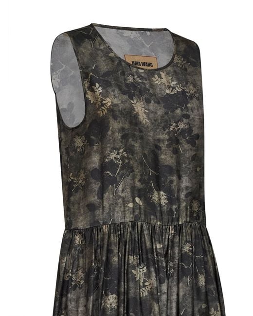 Uma Wang Green And Floral Moulay Ardal Midi Dress