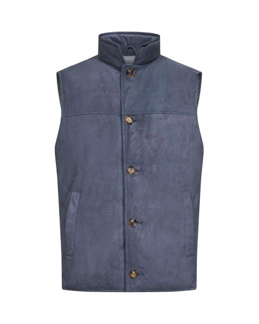 Brunello Cucinelli Blue Suede Sleeveless Down Jacket for men
