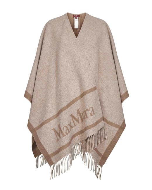 Max Mara Natural Jacquard Wool Hilde Poncho
