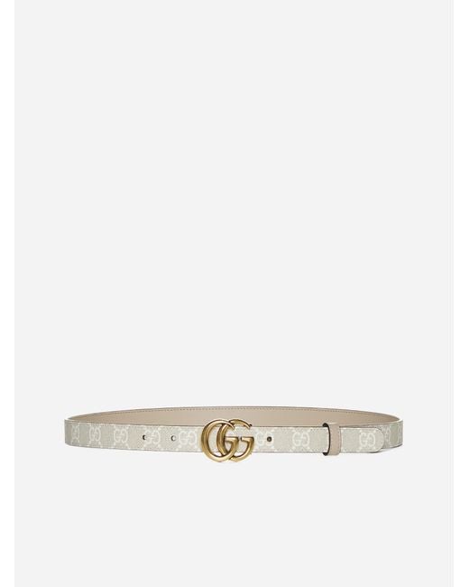 Gucci White GG Marmont Reversible Leather And Fabric Belt