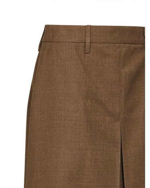 Prada Abbigliamento Brown Tobacco Virgin Wool Midi Skirt
