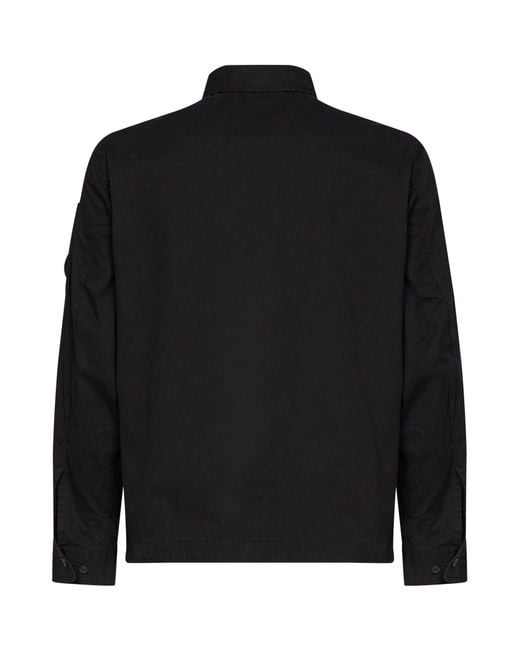 C P Company Black Organic Cotton Gabardine Lens Overshirt for men