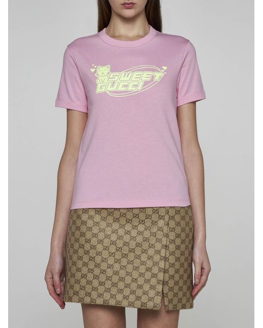 Gucci Pink Logo Cotton T-shirt