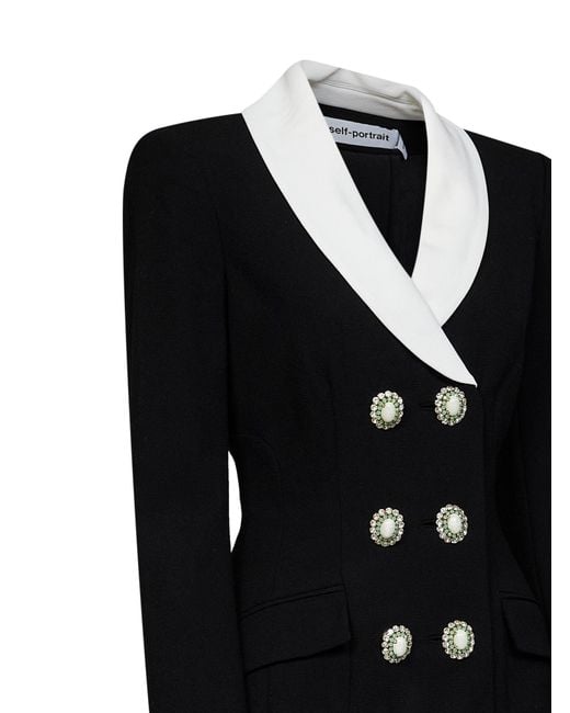 Self-Portrait Black Wool Tailored Blazer-Style Mini Dress