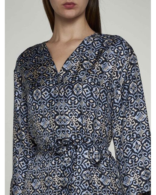 Max Mara Blue Uriell Print Silk Dress