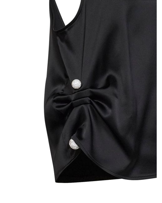 GIUSEPPE DI MORABITO Black Satin Draped Top