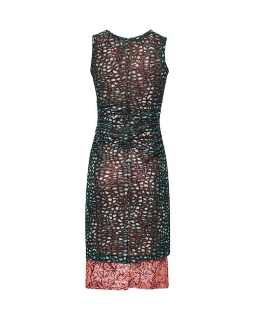 Dries Van Noten Green Printed Mesh Layered Midi Dress