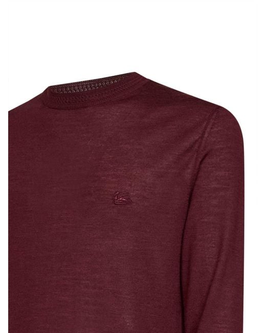 Etro Purple Burgundy Wool And Silk Pegaso-Embroidered Sweater for men