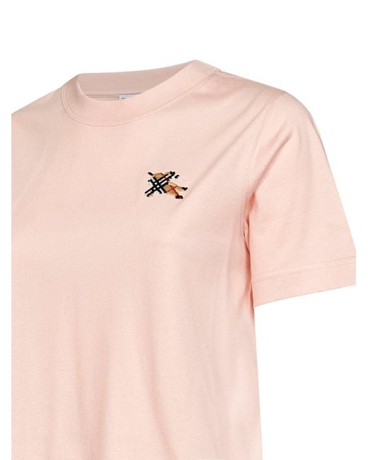 Burberry Pink Cotton T-Shirt With Knight Check