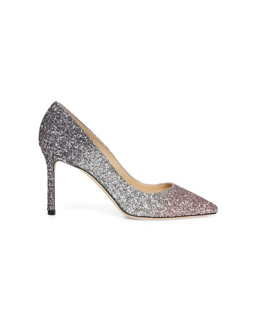 Jimmy Choo Metallic Glitter Fabric Romy 85 Pumps