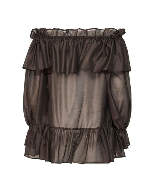 Blanca Vita Brown Mocha Voile Cevil Off-The-Shoulder Tunic