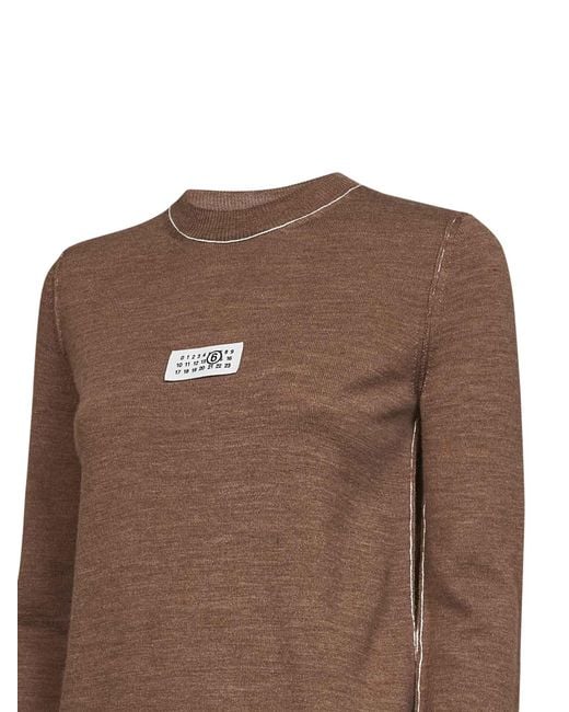MM6 by Maison Margiela Brown Light Wool Blend Sweater With Contrasting Trims
