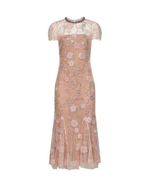 Self-Portrait Natural Self Portrait Sequin Flower-Embroidered Tulle Midi Dress
