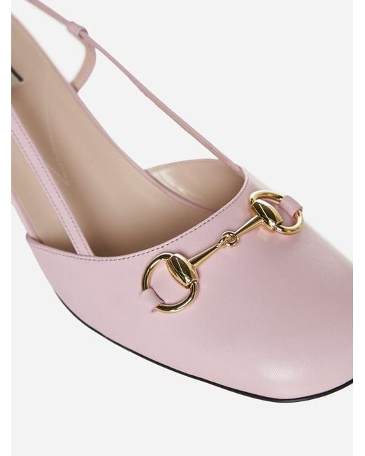 Gucci Pink Lady Horsebit-detailed Leather Slingback Pumps