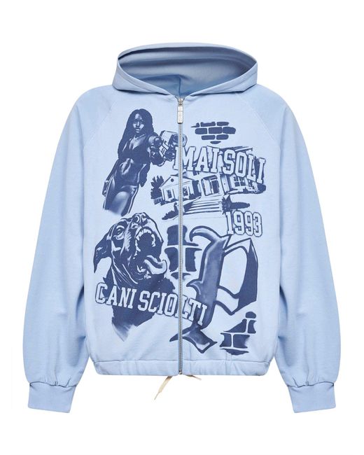 PDF Blue Printed Cotton A Zip-Up Hoodie for men