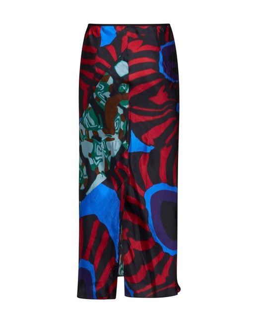 Dries Van Noten Blue Marbled Clay-Print Twill Sati Midi Skirt
