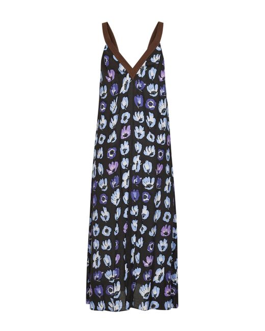 Prada Abbigliamento Blue Viscose Printed Midi Dress