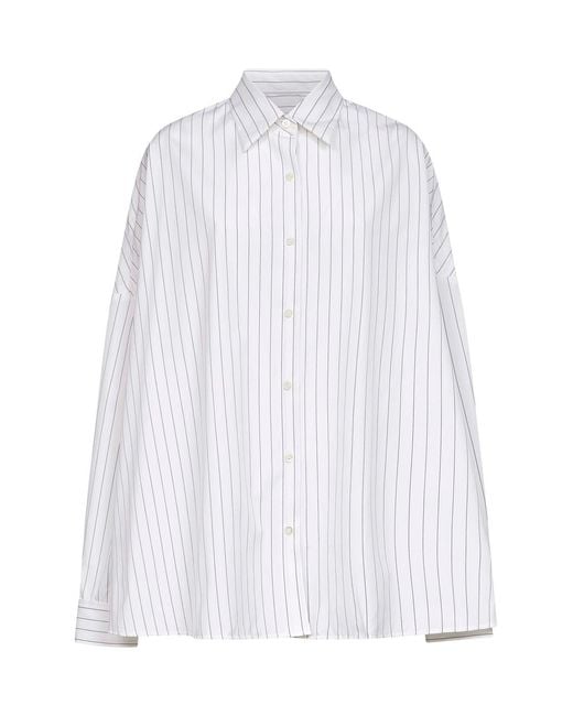 Dries Van Noten White Striped Cotton Cocoon Shirt
