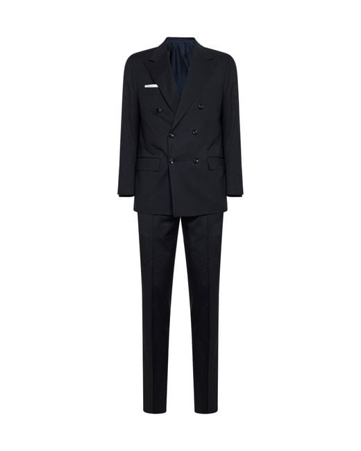 Kiton Black Virgin Wool Double-Breasted Suit for men