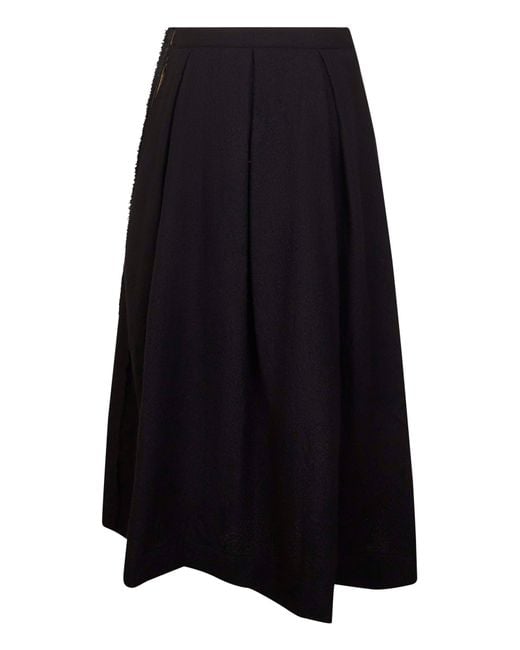 Uma Wang Blue Frontera Canvas Gomes Pleated Midi Skirt