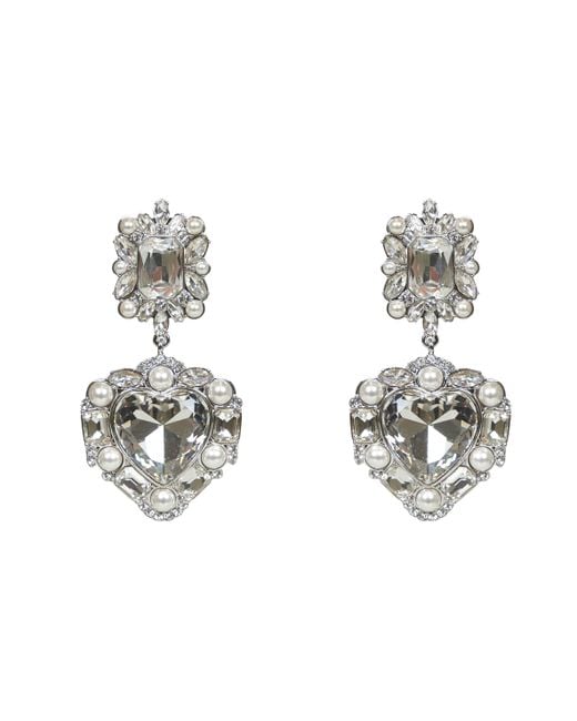 Self-Portrait Metallic Self Portrait Crystal And Pearl Heart Earrings