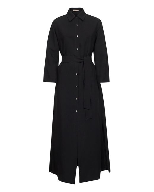 Blanca Vita Black Viscose And Linen Aflea Shirt Dress