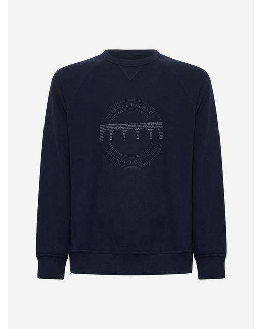 Brunello Cucinelli Blue Crewneck Sweatshirt With ''eternal Balance'' Print for men