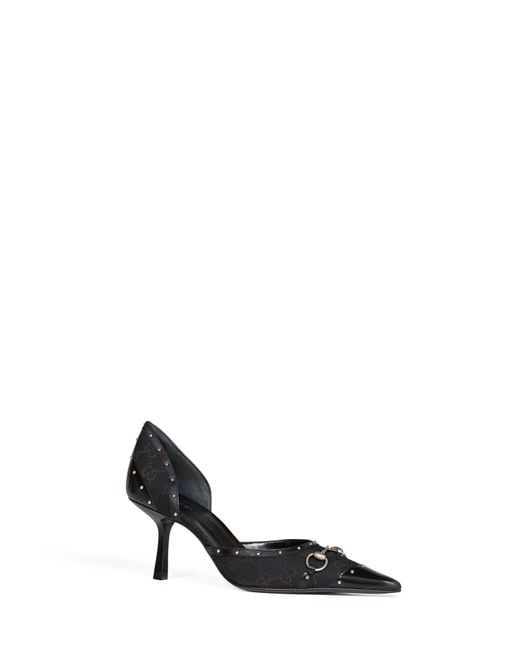 Gucci White Savoy Horsebit Canvas Gg Pumps