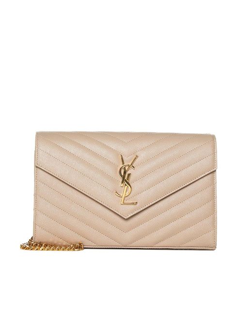 Saint Laurent Natural Ysl Logo Quilted Leather Wallet On Chain Bag