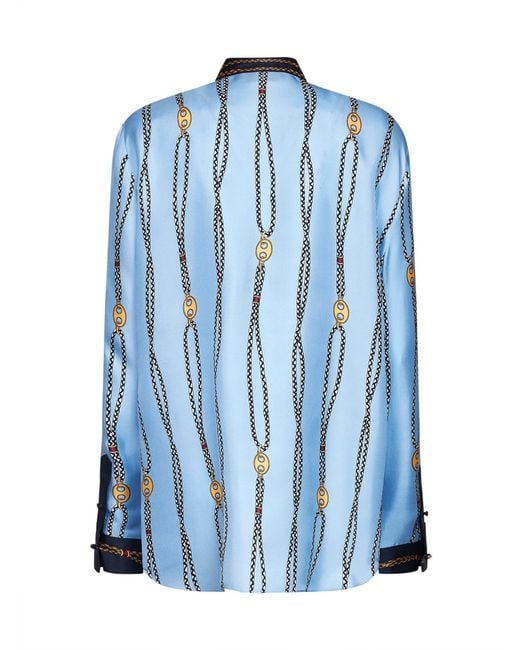 Gucci Blue Light Printed Silk Twill Shirt