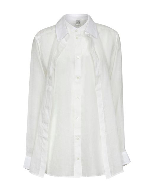 Totême  White Ramie Voile Double Collar Shirt
