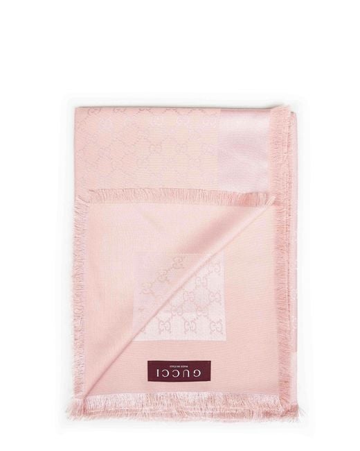Gucci Pink And Gg Silk And Wool Shawl<Br