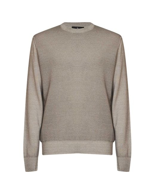 Etro Gray Greige Two-Tone Wool Logo Sweater for men