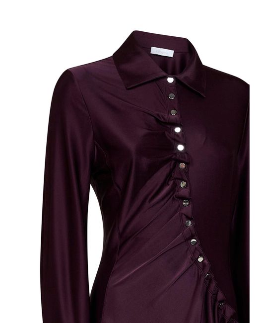 Rabanne Purple Jersey Asymmetric Gathered Mini Dress