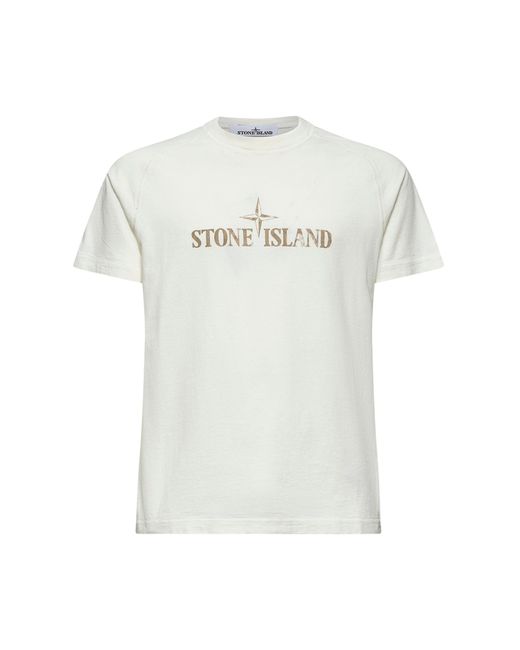 Stone Island White “Institutional Three” Print T-Shirt for men