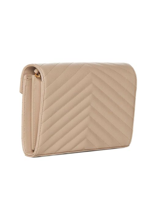 Saint Laurent Natural Ysl Logo Quilted Leather Wallet On Chain Bag