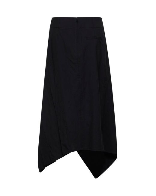 Bottega Veneta Black Wool Asymmetric Midi Skirt With Ruffles