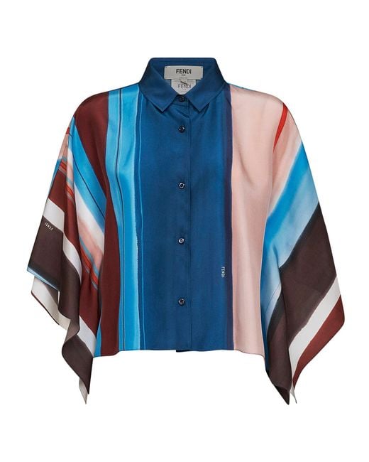 Fendi Blue Cropped Silk Shirt Venetian Stripes