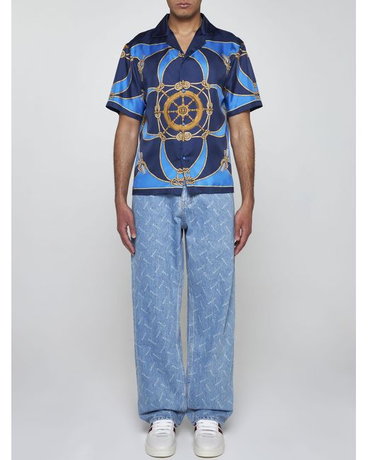 Bally Blue Print Silk Shirt for men