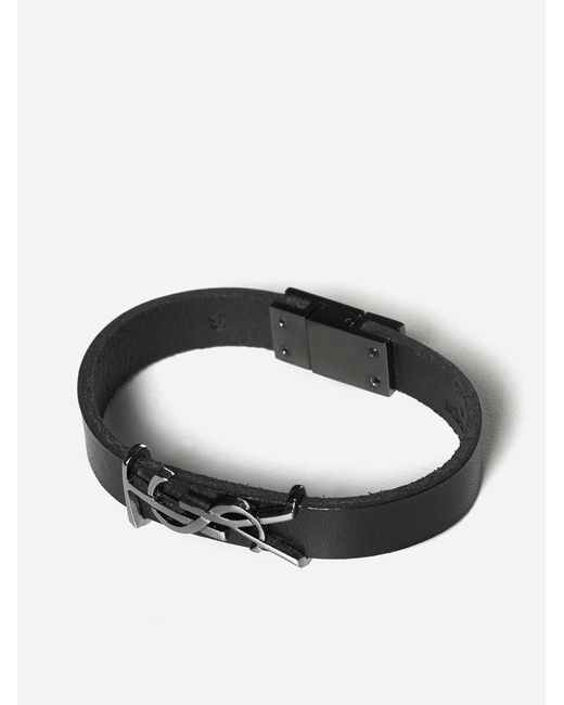 Saint Laurent White Ysl Logo Leather Bracelet