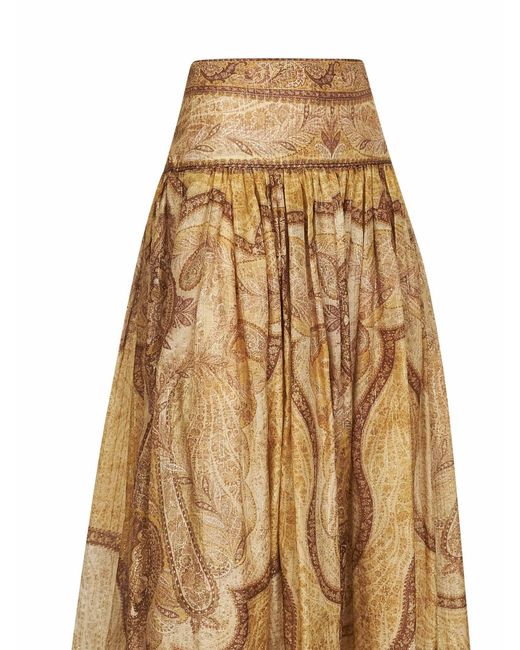 Zimmermann Natural Tapestry-Print Mustard Cotton-Slik Blend Wanderlust Maxi Skirt