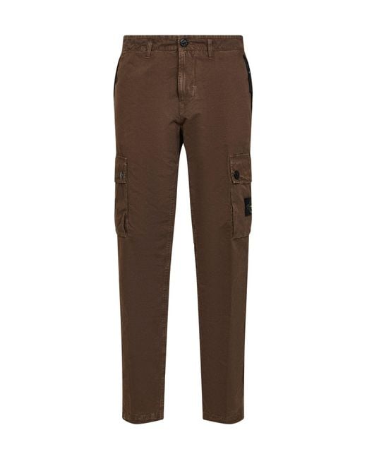 Stone Island Brown Shadow Brushed Organic Cotton Canvas Cargo Trousers for men