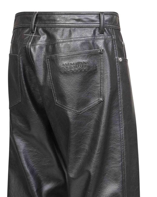 MM6 by Maison Margiela Black Faux Leather Five-Pocket Trousers for men