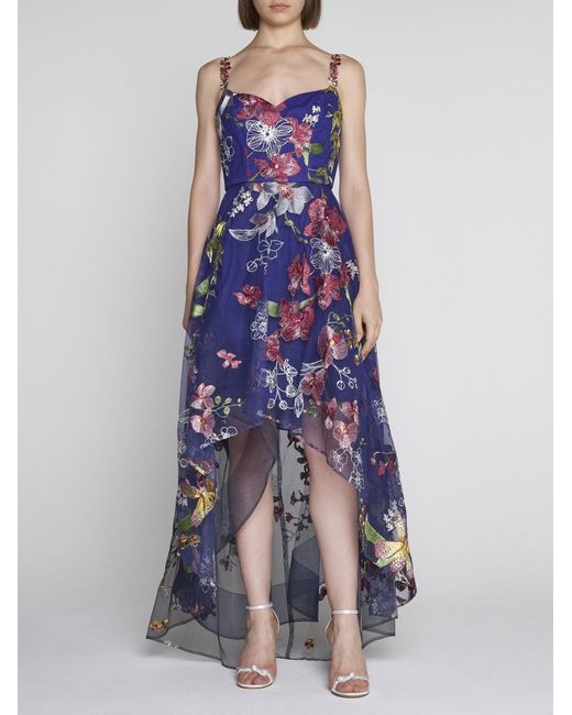 Marchesa notte asymmetric top embroidered tulle gown