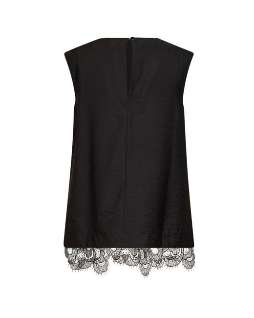 Studio Nicholson Black Wool Blend Linna Top With Lace Hem