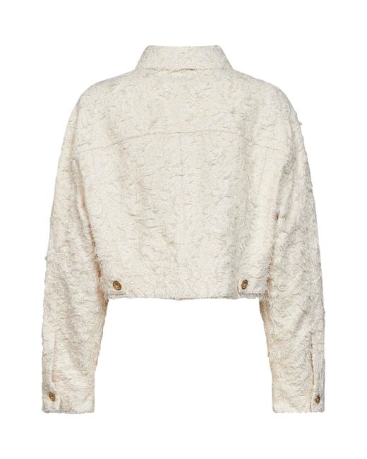 Brunello Cucinelli White Ivory Dyed Fuzzy Denim Jacket With Monili