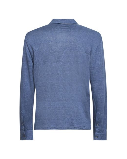 D 40 Blue Slub Linen Jersey Polo Shirt for men
